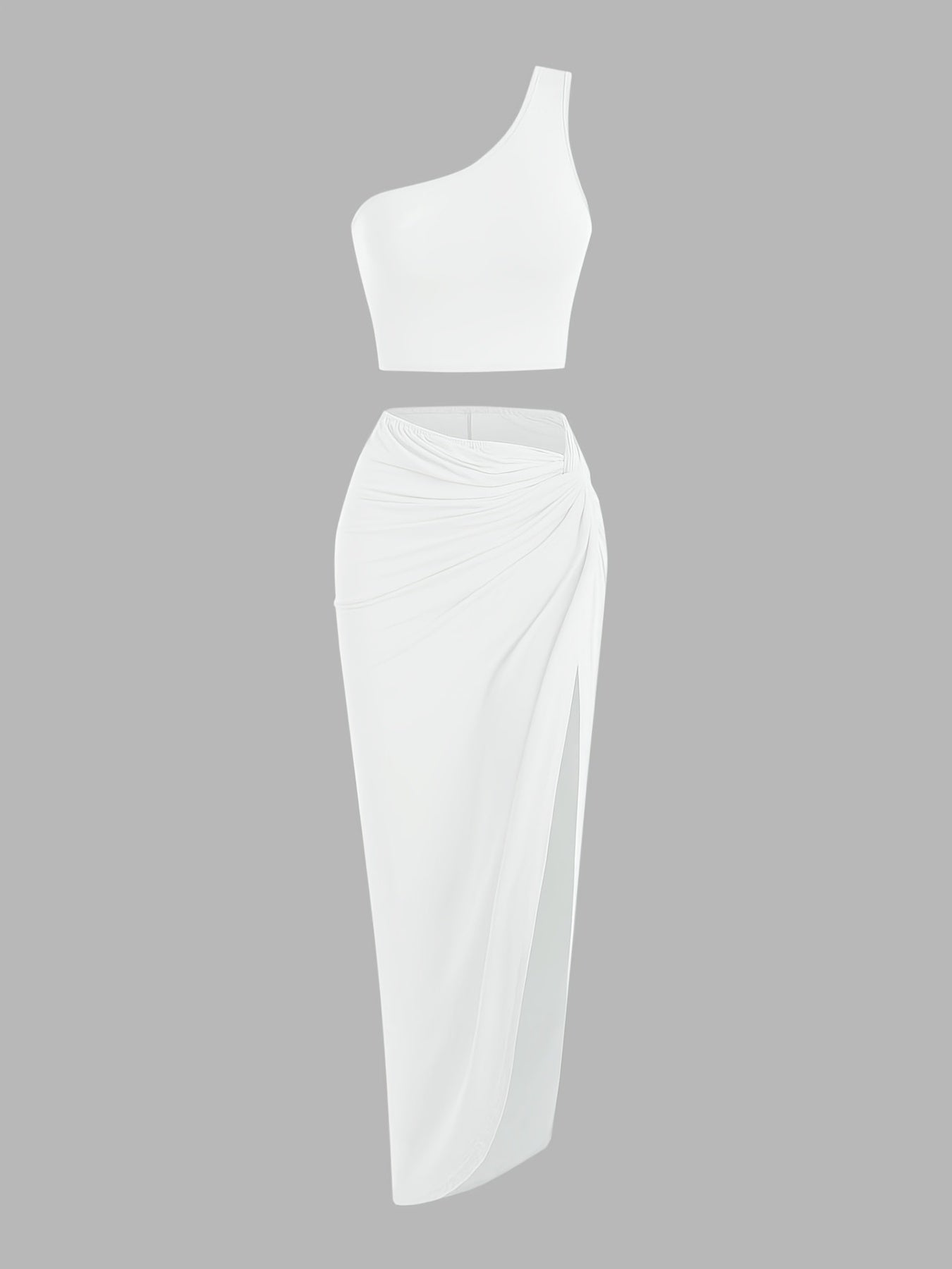 Sexy One Shoulder Crop Top & Front Skirt Set Women's Clothing