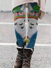 Women's Plus Alpaca Print Leggings High Rise High Stretch
