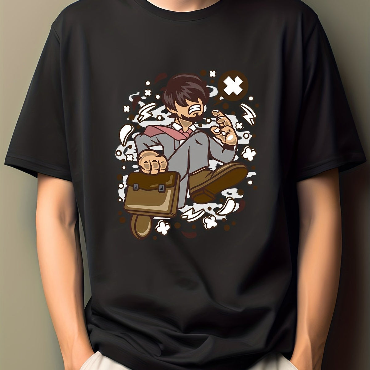 Men's Cartoon Print Hip Pop Tee - Short Sleeve Crew Neck T-shirt