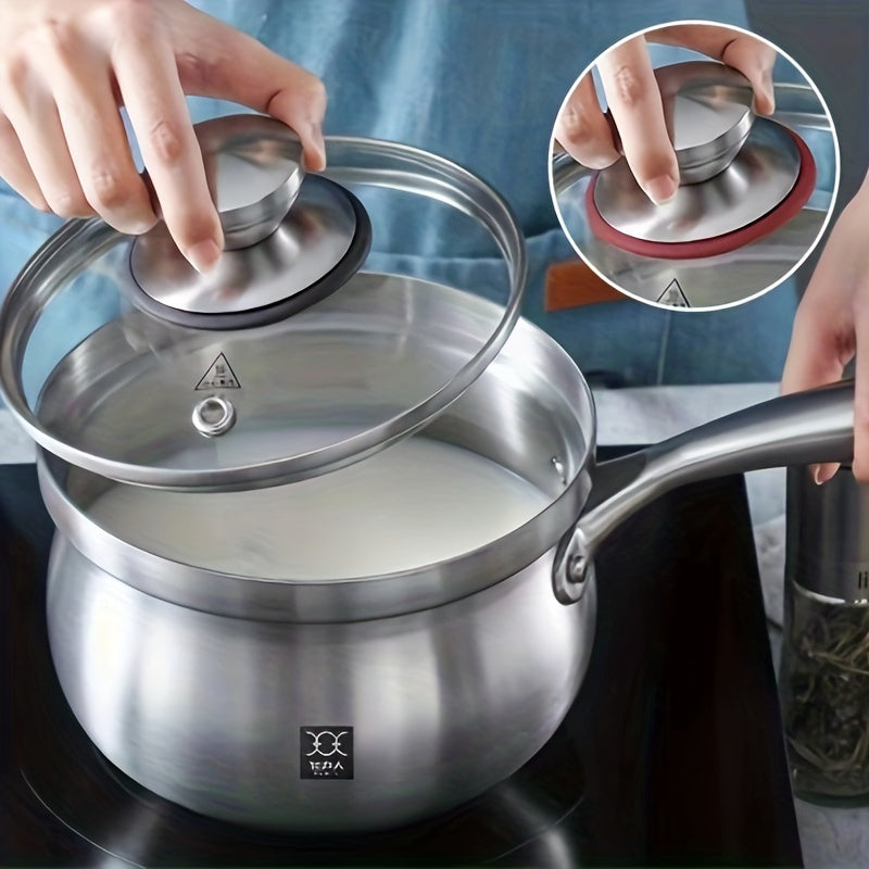 Stainless Steel Sauce Pot With Steaming Grid & Glass Lid