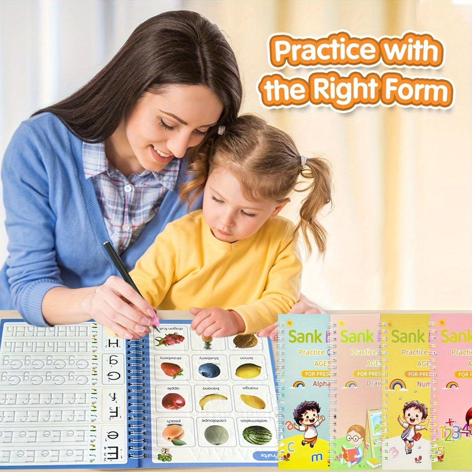 4 Pack Reusable Magic Grooved Copybooks with Pen & 10 Refills
