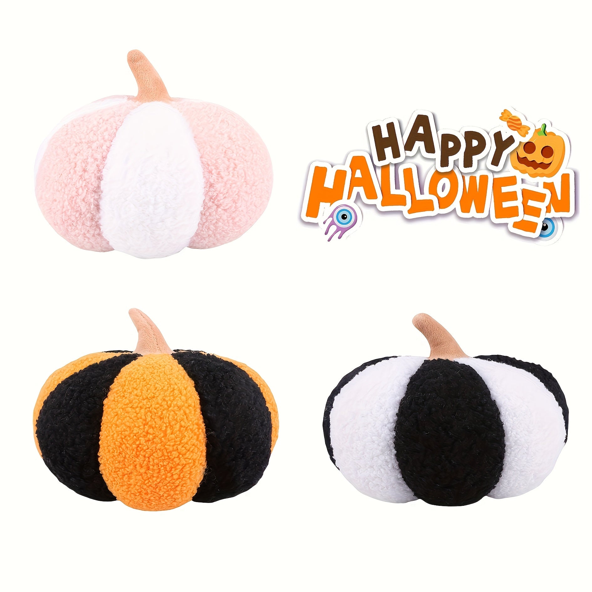 Gothic Halloween Pumpkin Plush Toy 19 3D Fluffy Striped Pumpkin Cushion