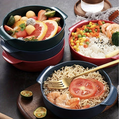 Double Ear Noodle Bowl Reusable Non Slip Food Container Microwave Heating Bowl