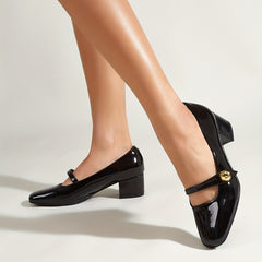 Women's Block Heel Mary Jane Square Toe Pumps