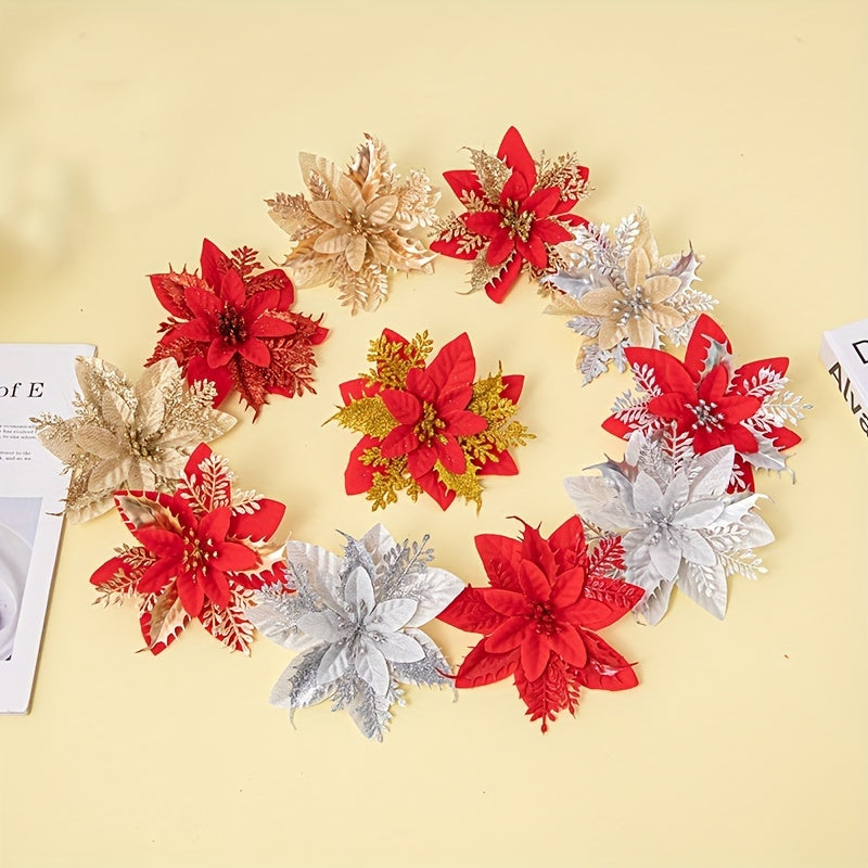 10pcs Christmas Tree Flowers Simulation Christmas Wreath Decoration