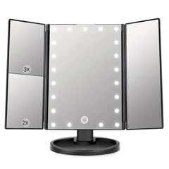 Touch Control Trifold Makeup Mirror with Lights 2X 3X Magnification