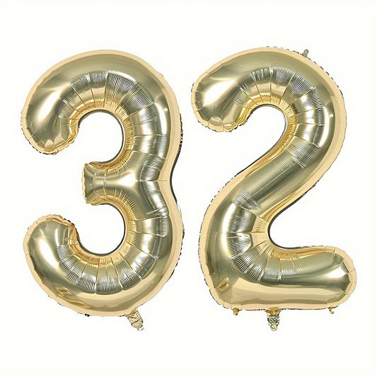 6 Cm Light Golden Number Balloons with Ribbon and Straw