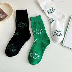 3 Pairs Floral Pattern Mid Tube Socks For Women