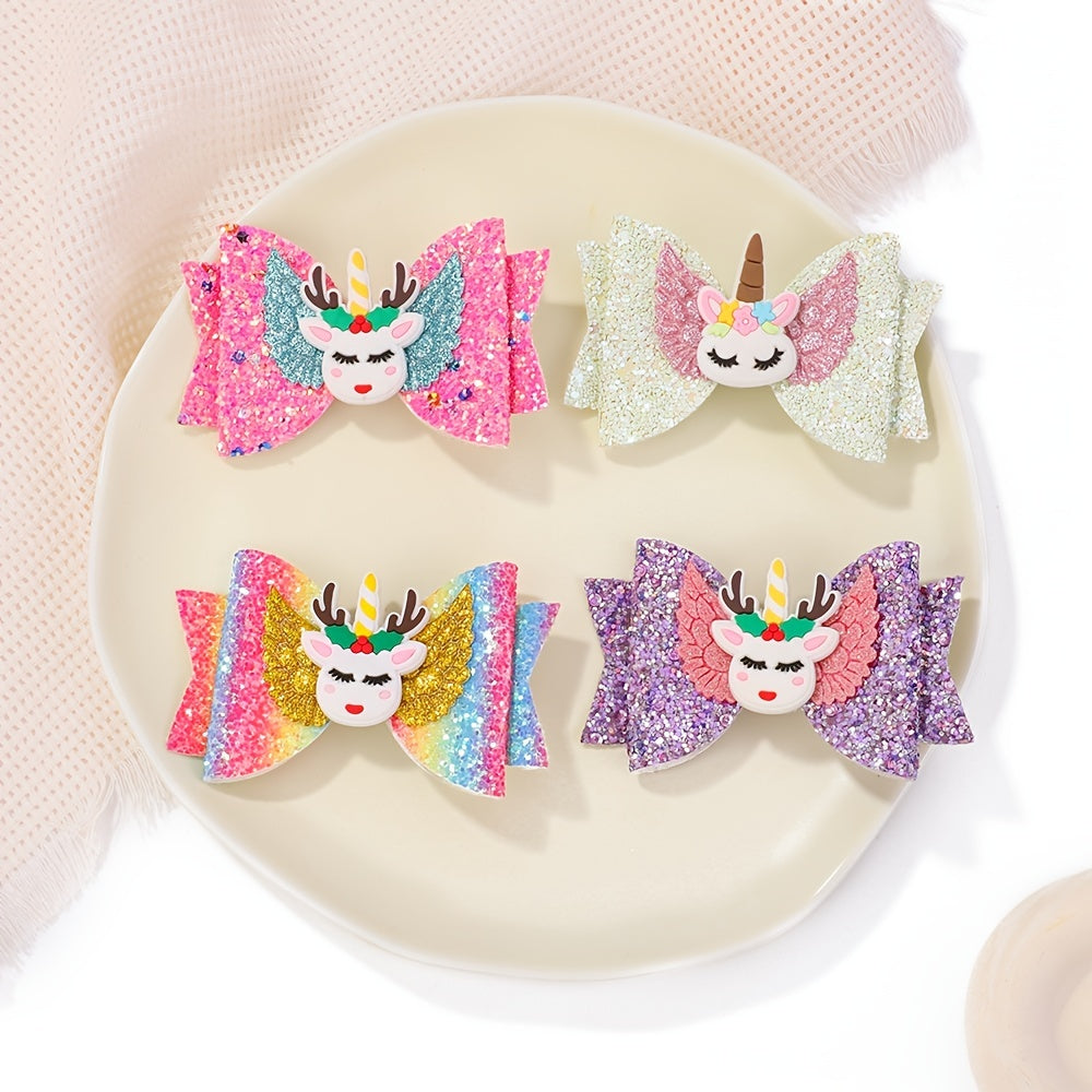 Cartoon Sequins Unicorn Bow Hair Clip for Girls