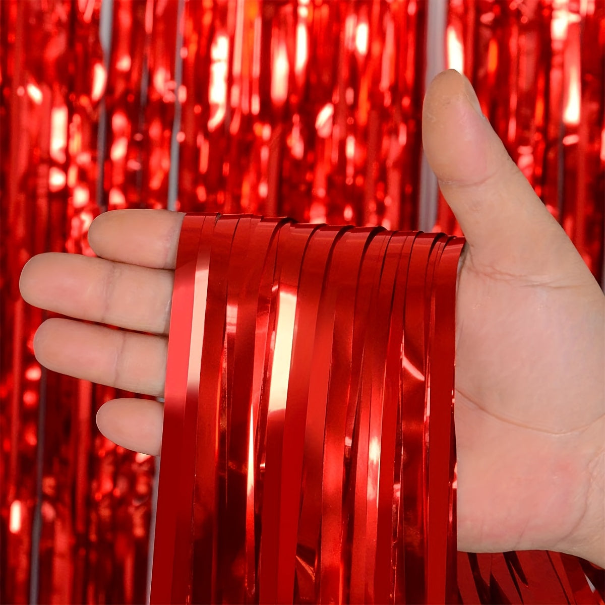 2pcs Red Foil Tassel Curtains Party Decoration