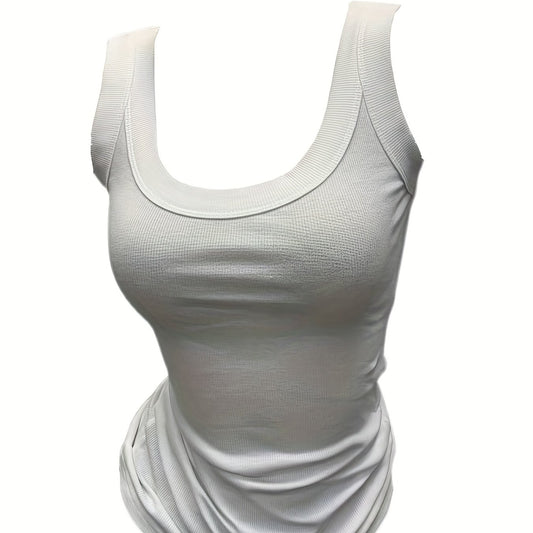 Ribbed Tank Top Scoop Neck Sleeveless Casual Summer Top