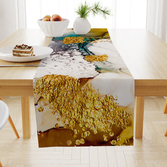 Retro Teal Burlap Marble Table Runner for Home Decor