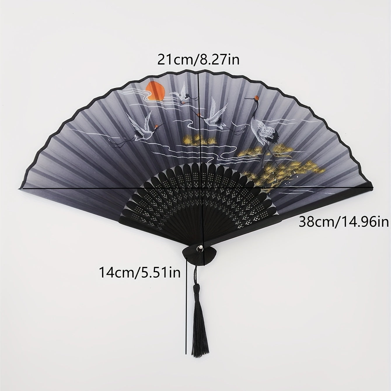 Chinese Style Crane Print Folding Fan Dance Props Women