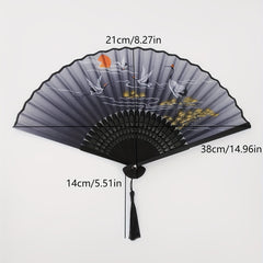 Chinese Style Crane Print Folding Fan Dance Props Women