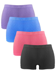 4pcs Floral Textured Boyshort Panties Soft & Comfortable Women's Lingerie