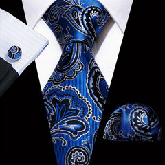 Barry Wang Men's Paisley Jacquard Tie Pocket Square Cufflinks Set