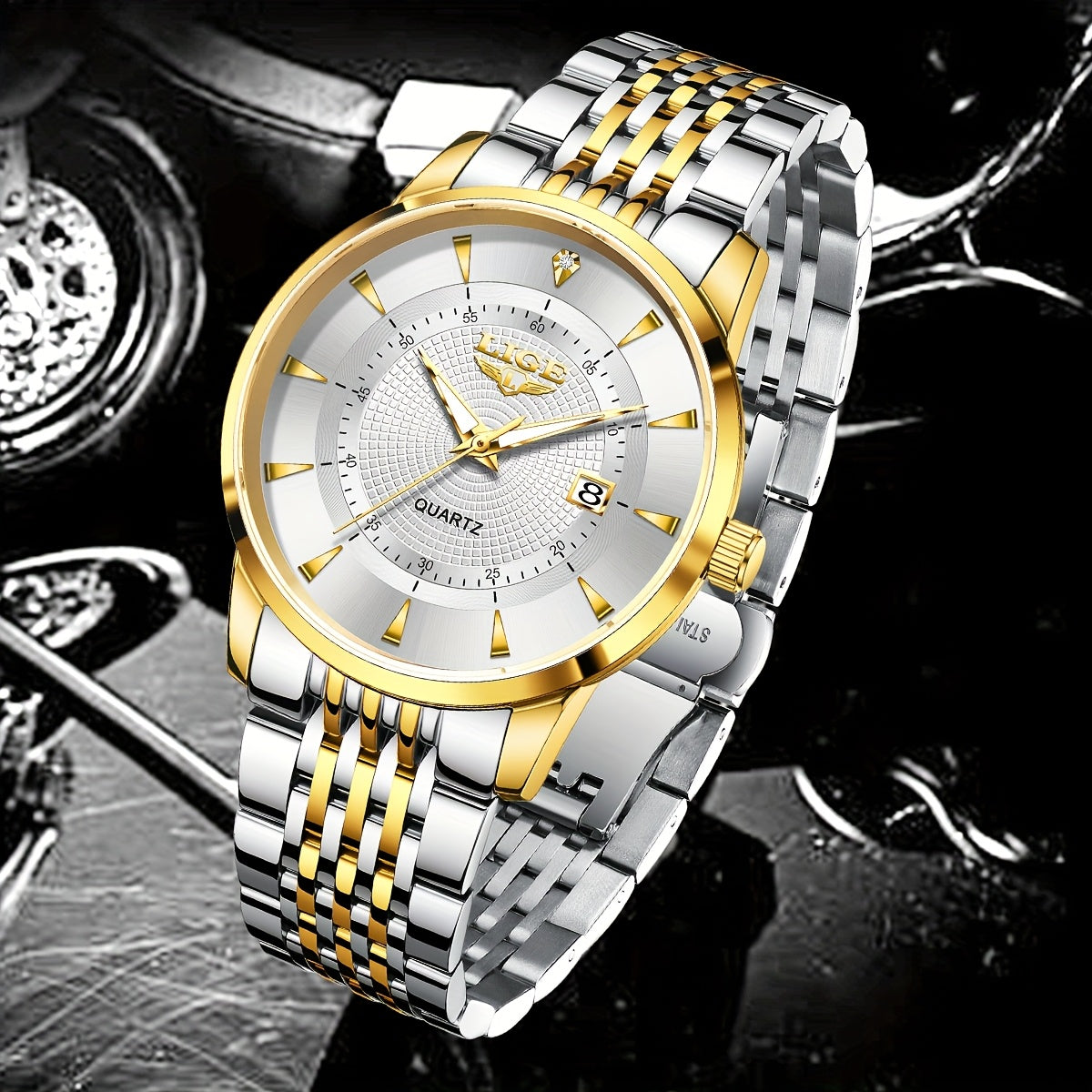 LIGE Quartz Watch Stainless Steel Strap Automatic Date Student Watch