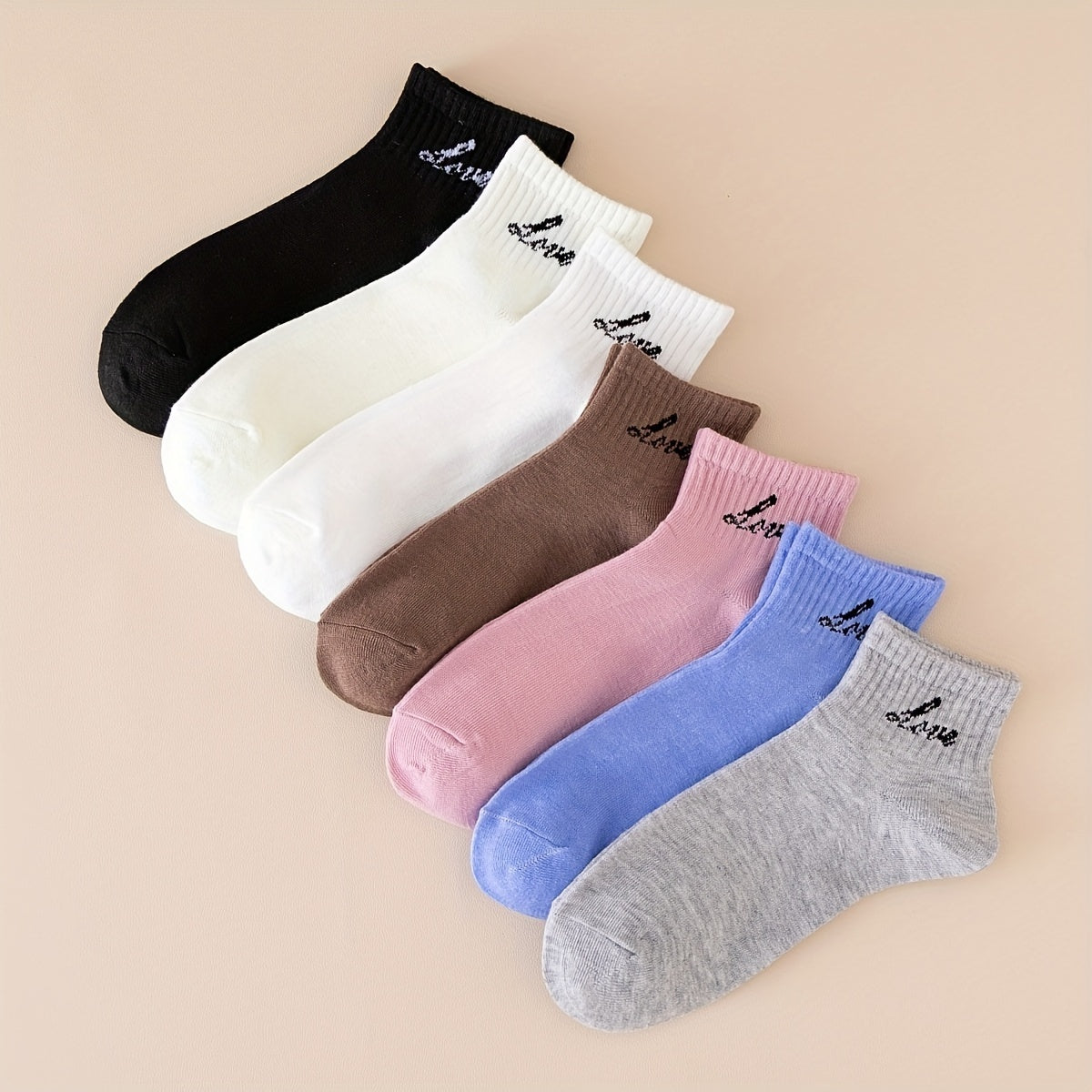 7 Pairs Letter Print Short Socks Women's Stockings
