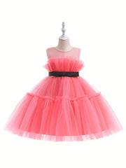 Baby Girls Sleeveless Mesh Bowknot Princess Dress