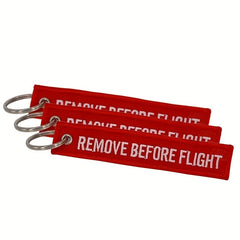 3PCS Remove Before Flight Aviation Embroidery Key Tag Key Chain Red