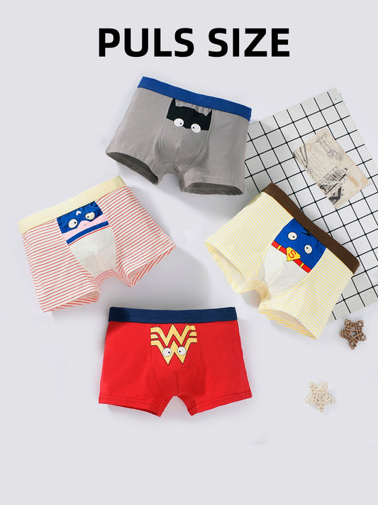 4pcs Boy's Boxer Briefs Cartoon Hero Print Underwear Kids Clothes