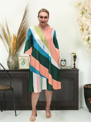  Colorblock V Neck 3 4 Sleeve Midi Dress With Pocket