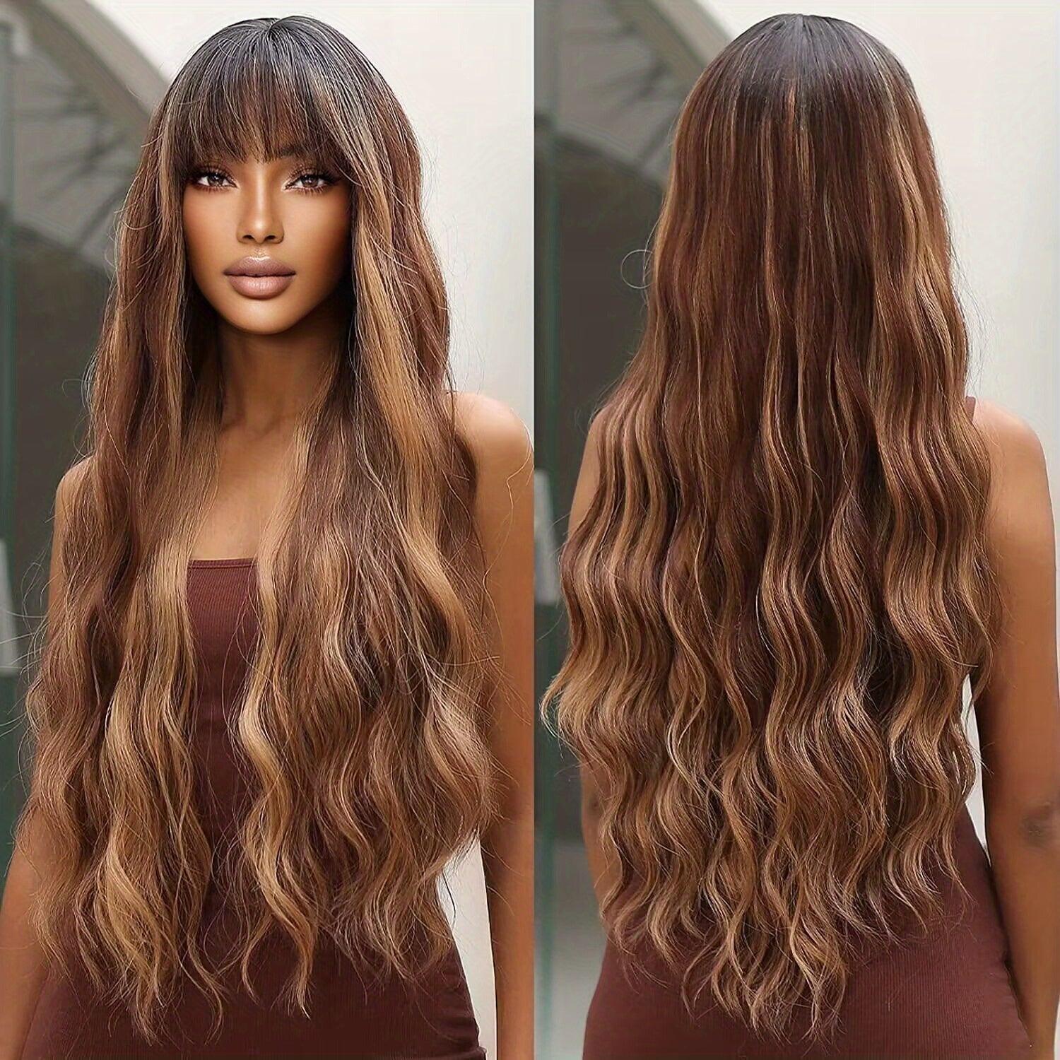 71 12 Cm Butterfly Haircut Wavy Curly Hair Wigs Bangs Women