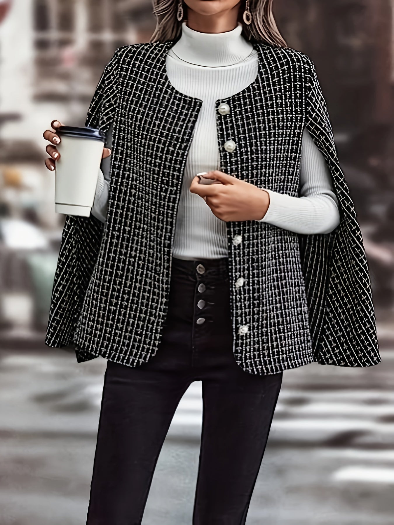  Women's Tweed Cape Sleeve Blazer