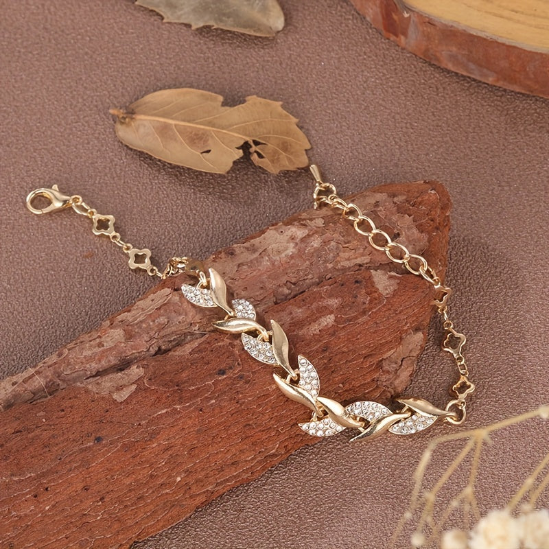 Copper Bangle Bracelet with Zircon Inlay 18K Plated
