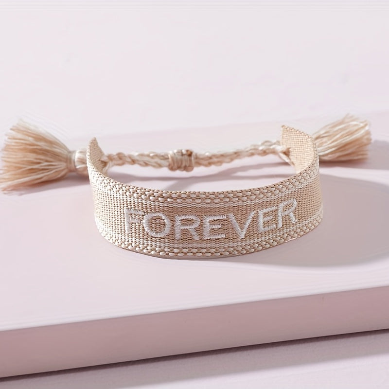 Tassel Letter Embroidered Fabric Bracelet Kids Accessories