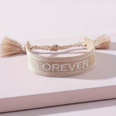 Tassel Letter Embroidered Fabric Bracelet Kids Accessories