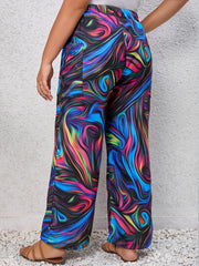 Women's Plus Elastic Wide Leg Trousers With Pockets