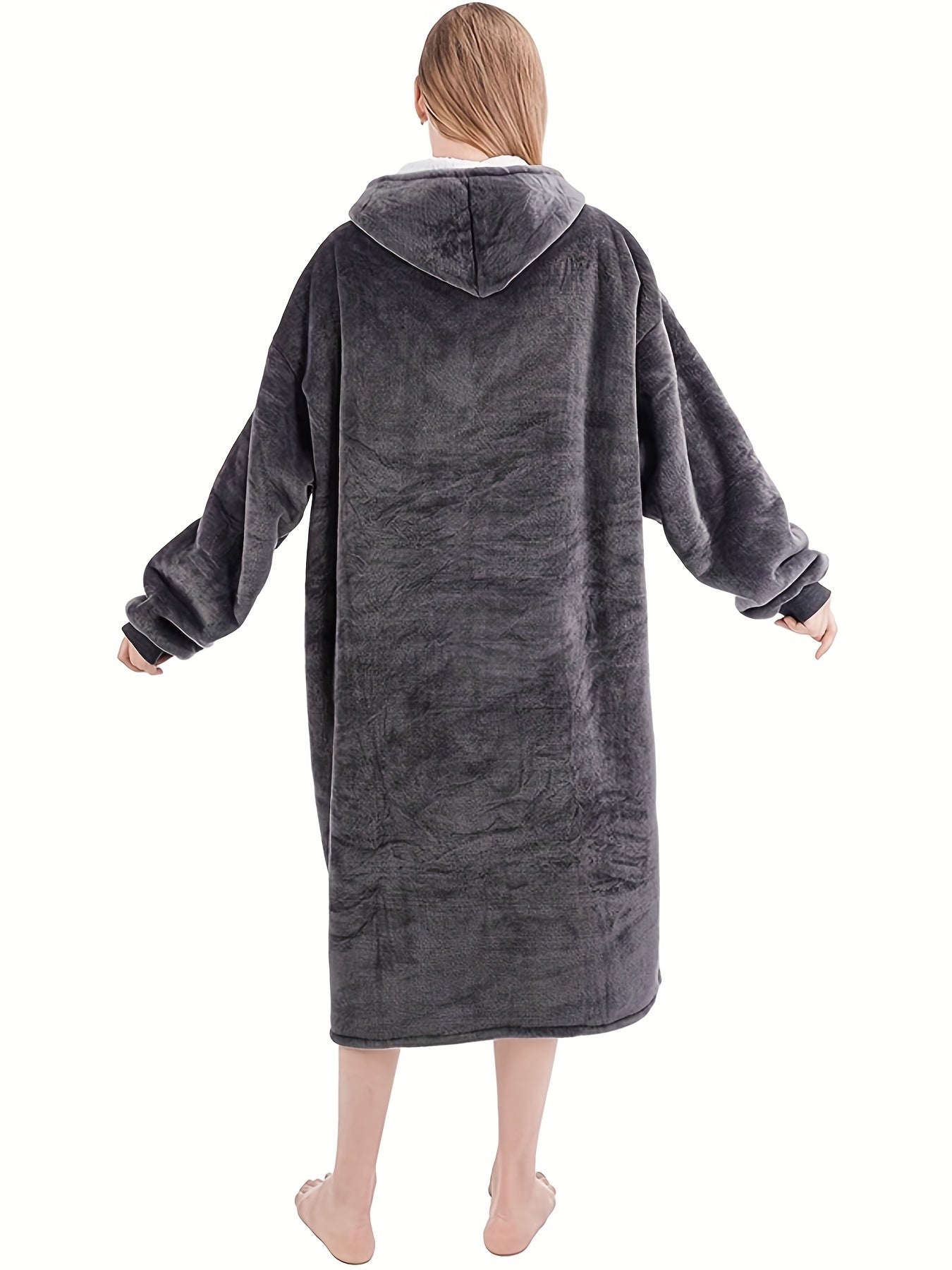 Plush Hooded Night Robe Warm & Soft Long Sleeve Lounge Robe Women's Sleepwear