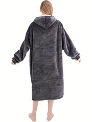 Plush Hooded Night Robe Warm & Soft Long Sleeve Lounge Robe Women's Sleepwear