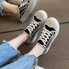 Women's Mule Sneakers Lace Up Canvas Shoes Platform Walking Shoes