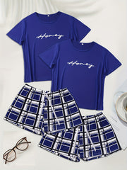 4 Pack Plus Size Casual Pajamas Set Women's Plus Letter & Plaid Print