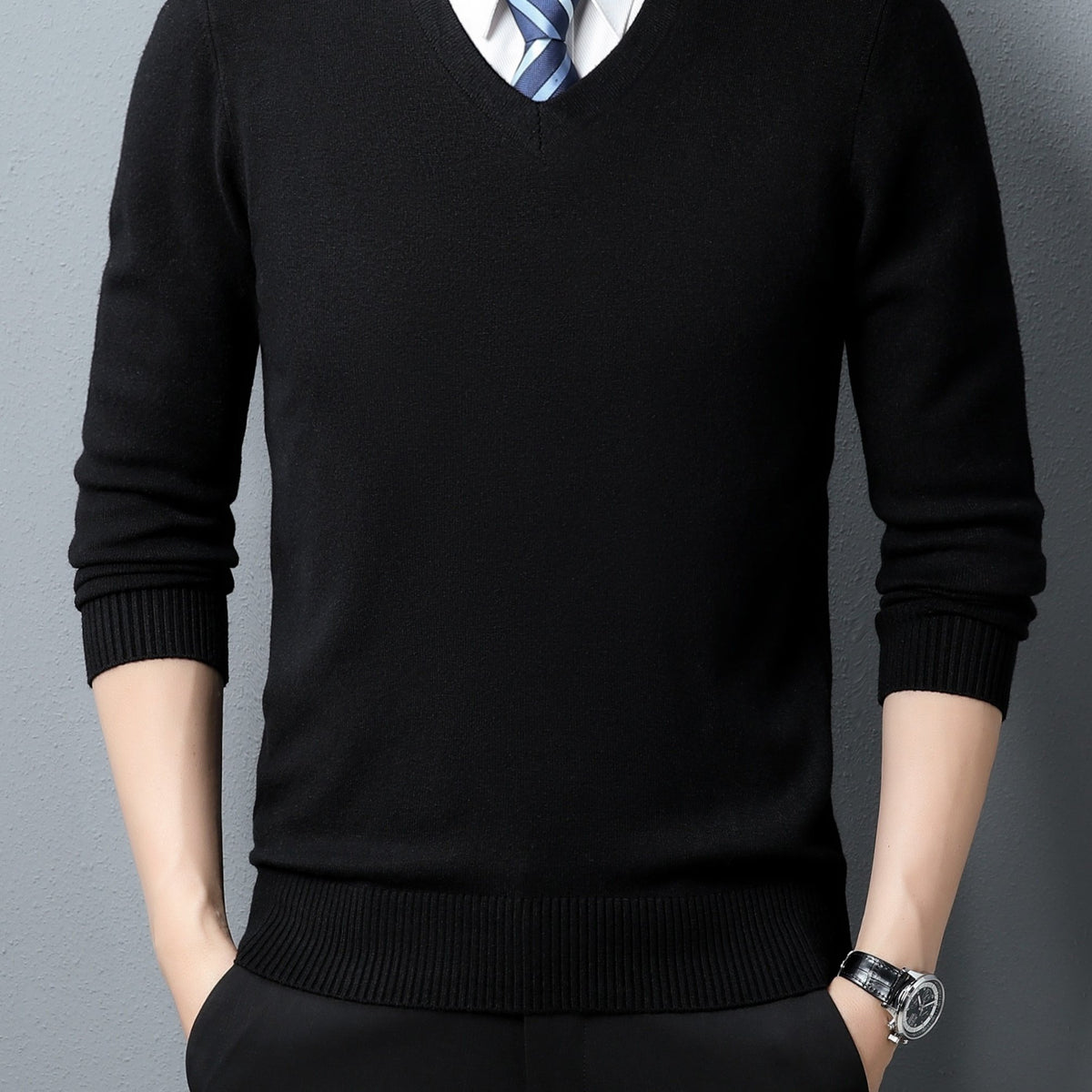 Men's Warm Winter V Neck Slim Knitted Pullover Sweater