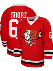 Cartoon Dog Embroidery Men's Long Sleeve Hockey Jersey