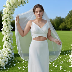 Satin Bridal Veil with Faux Pearl Embellishments Romantic Style