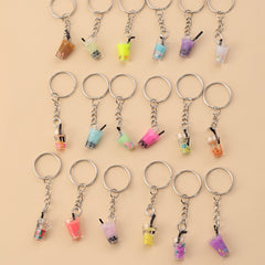 18pcs Glass Bottle Pendants Resin Fruit Juice Keychain Colourful Drink Cup Milk