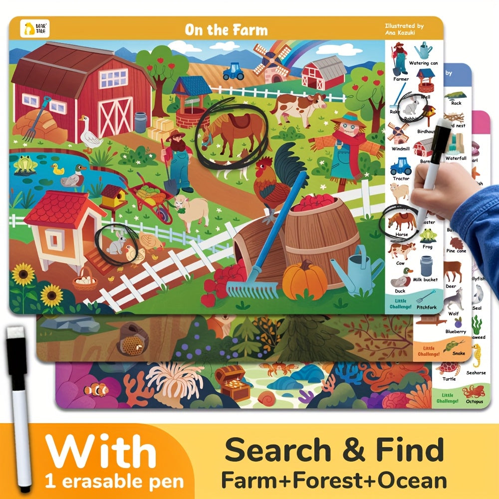 3pcs Find Hidden Objects Books for Kids, Farms Theme