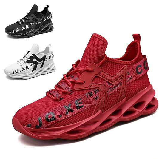 Men's Knitted Blade Sneakers Lace Up Breathable Casual Walking Shoes