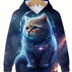 Girls 3D Kitty In Space Hooded Sweatshirt Pullover