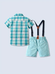 Boy's Gentleman Bowtie Shirt & Overalls Set for Summer Party