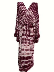  Boho Kimono Women's Plus Tie Dye Bat Sleeve Open Front Beach Cover Up