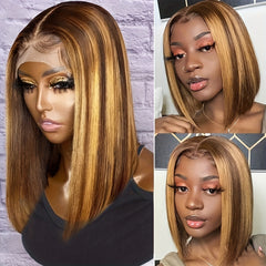 Highlight Ombre 4x4 Lace Closure Human Hair Bob Wig