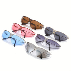 Y2K Mirror Lens Sunglasses Futuristic Crescent Moon Decor Glasses UV400