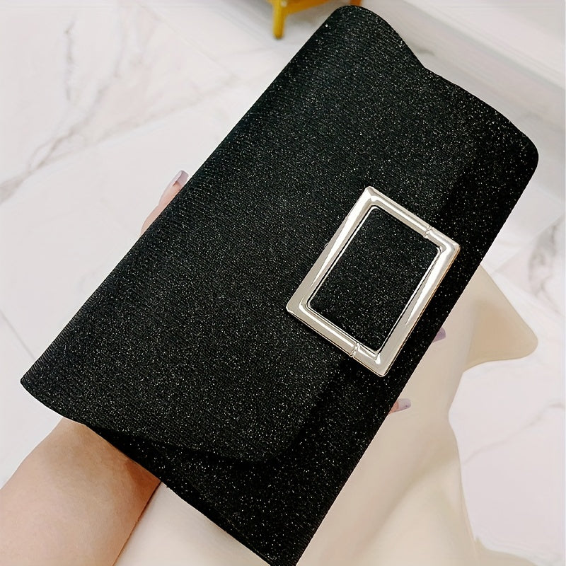 Glitter Evening Bag Metal Decor Flap Clutch Lightweight Party Shoulder Bag