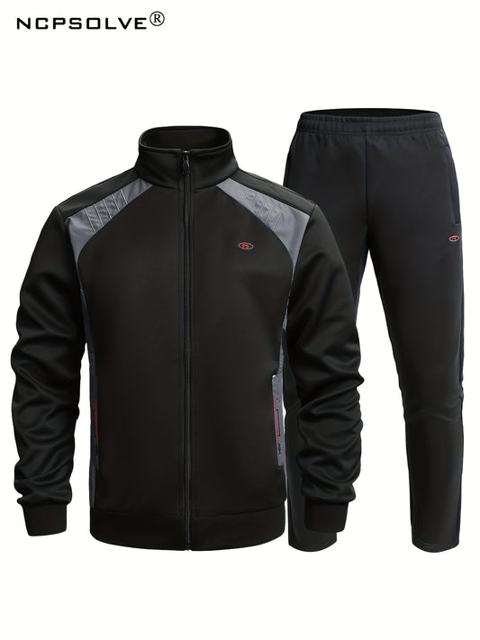 Breathable Men's Sports Suit with Stand Collar and Stretch Pants