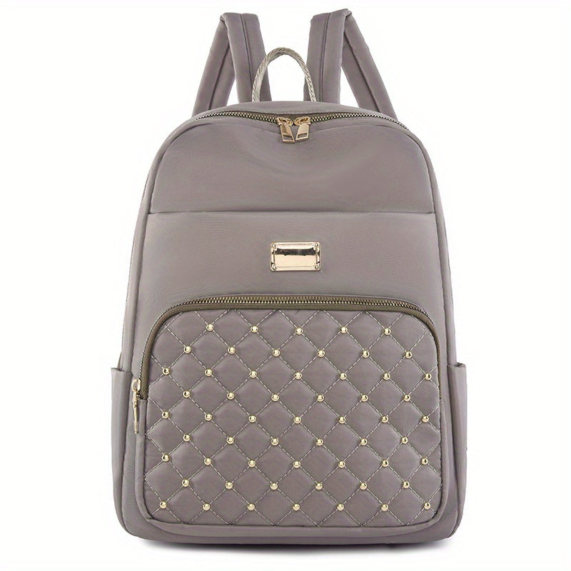 Studded Decor Backpack Quilted Schoolbag Lightweight Travel Daypack